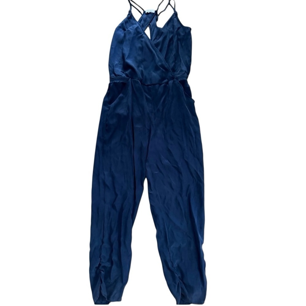 Parker Elegant Navy Silk Jumpsuit, Size Large, Fitted, Jogger Bottom, Never Worn